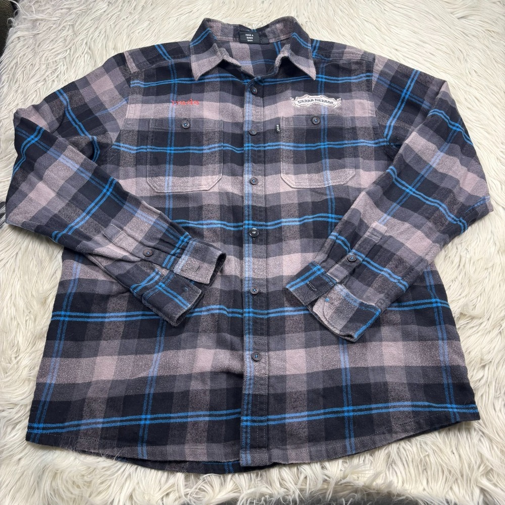 Kavu Men's XL Sierra Nevada Dude Plaid Button Front Flannel Shirt Gray Blue